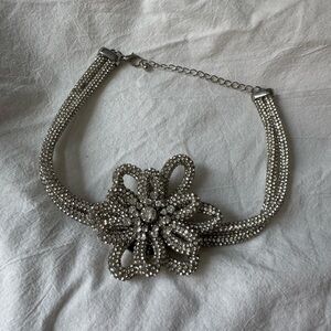 Mango Silver Crystal Flower Necklace
